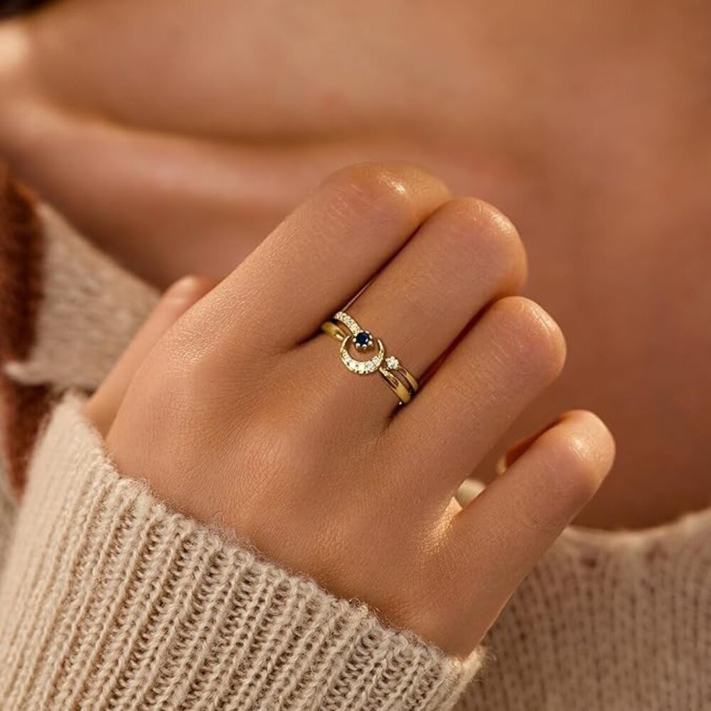 Star Moon Stackable Double 925 Sterling Silver Ce… - image 2